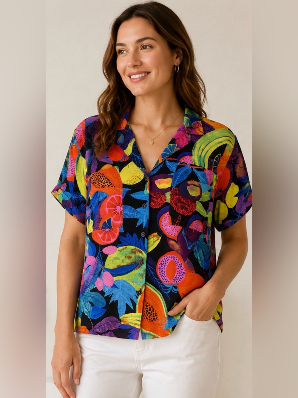 Anthropologie x Orane Sigal Bonanza Surf Tropical Fruit Shirt M